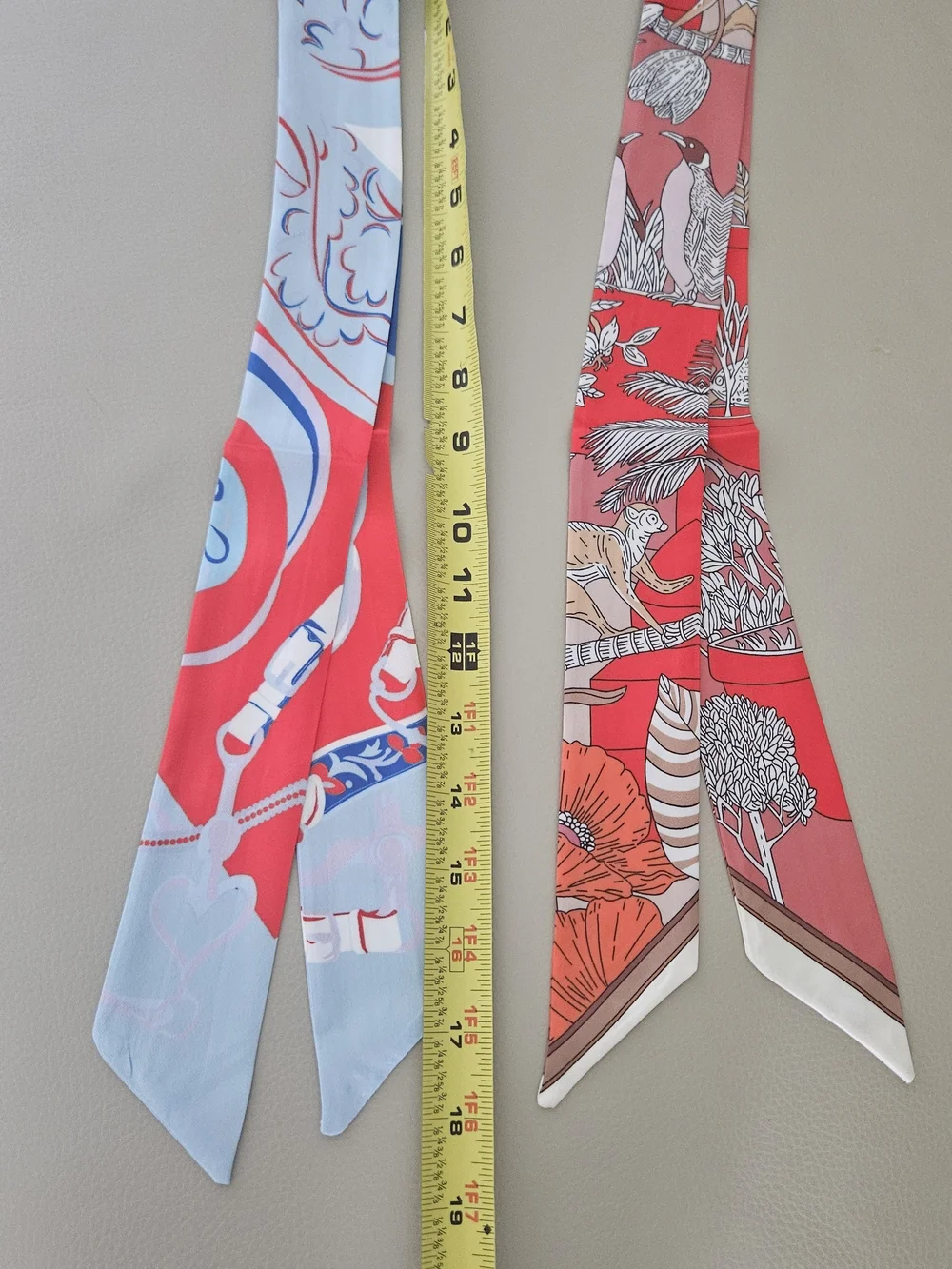 Hermes Like Silky Twilly Scarfs  - Red & Light Blue